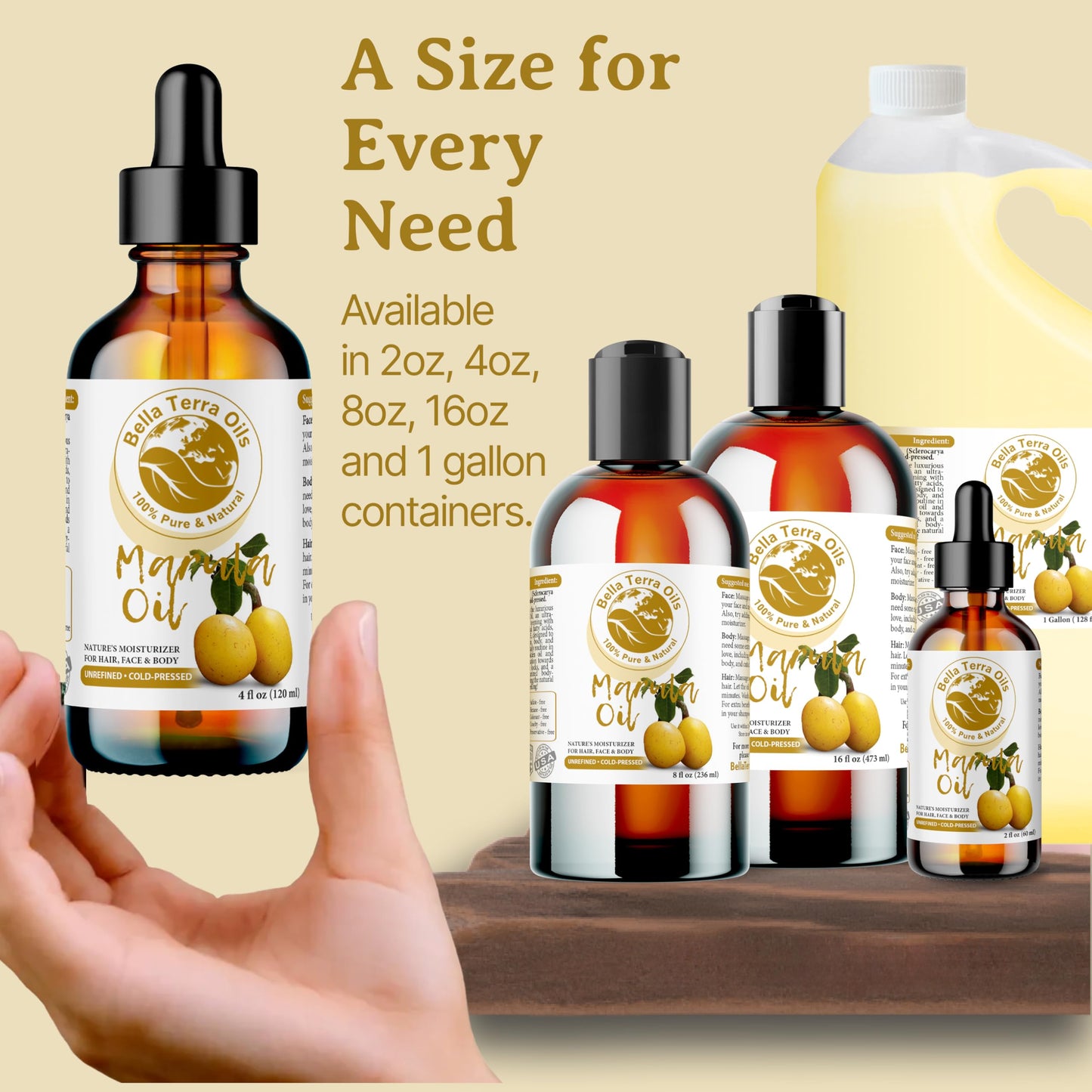Bella Terra Oils - Marula Facial Oils 16oz - Dive Deep into the Luxury of Nature, Rich in Flavonoids & Minerals, Daily Dose of Radiance
