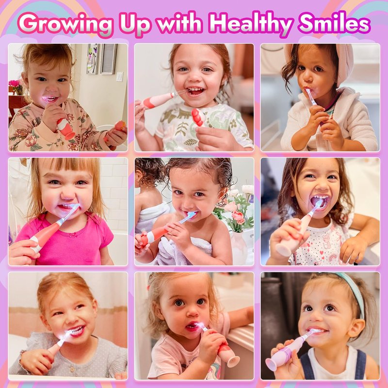 Papablic Toddler Sonic Electric Toothbrush Kids for Ages 1-3 Years, Baby Electric Toothbrush with Cute Unicorn Cover and Smart LED Timer, 4 Brush Heads (Arya)