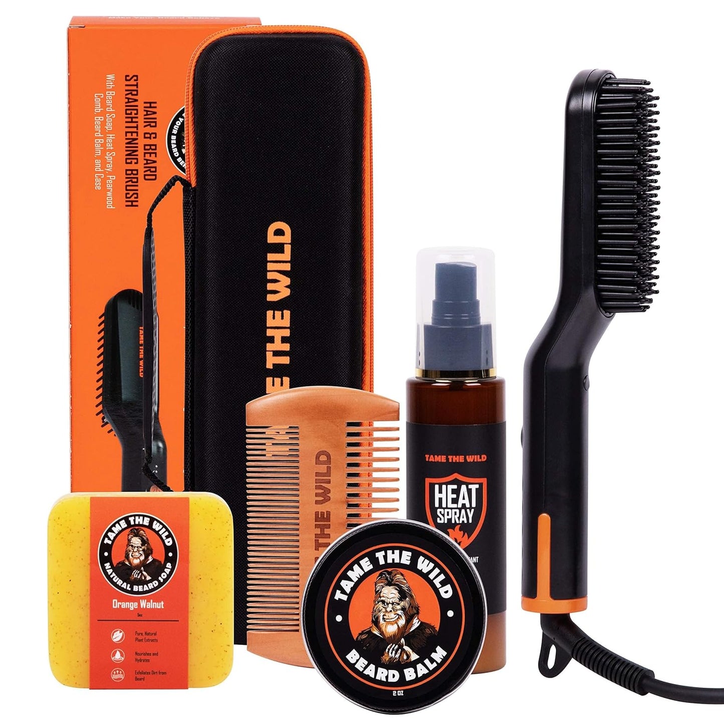 Premium Beard Grooming Kit - Heated Brush, Straightener Comb & Care Essentials | Complete Set