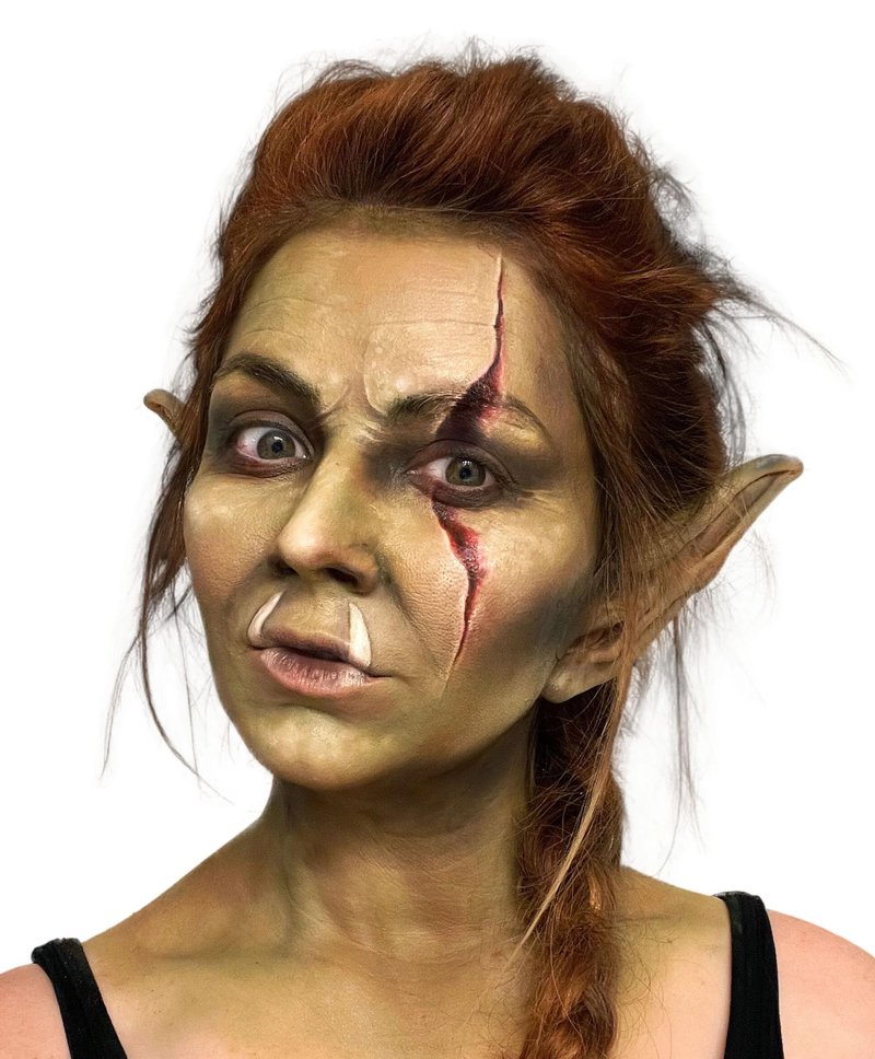 Graftobian Orc & Goblin Ear Complete Makeup Kit - Ears with Adhesive & Skin Tone Makeup - for Cosplay, Halloween Costumes, & Theater - Full Color Instructions