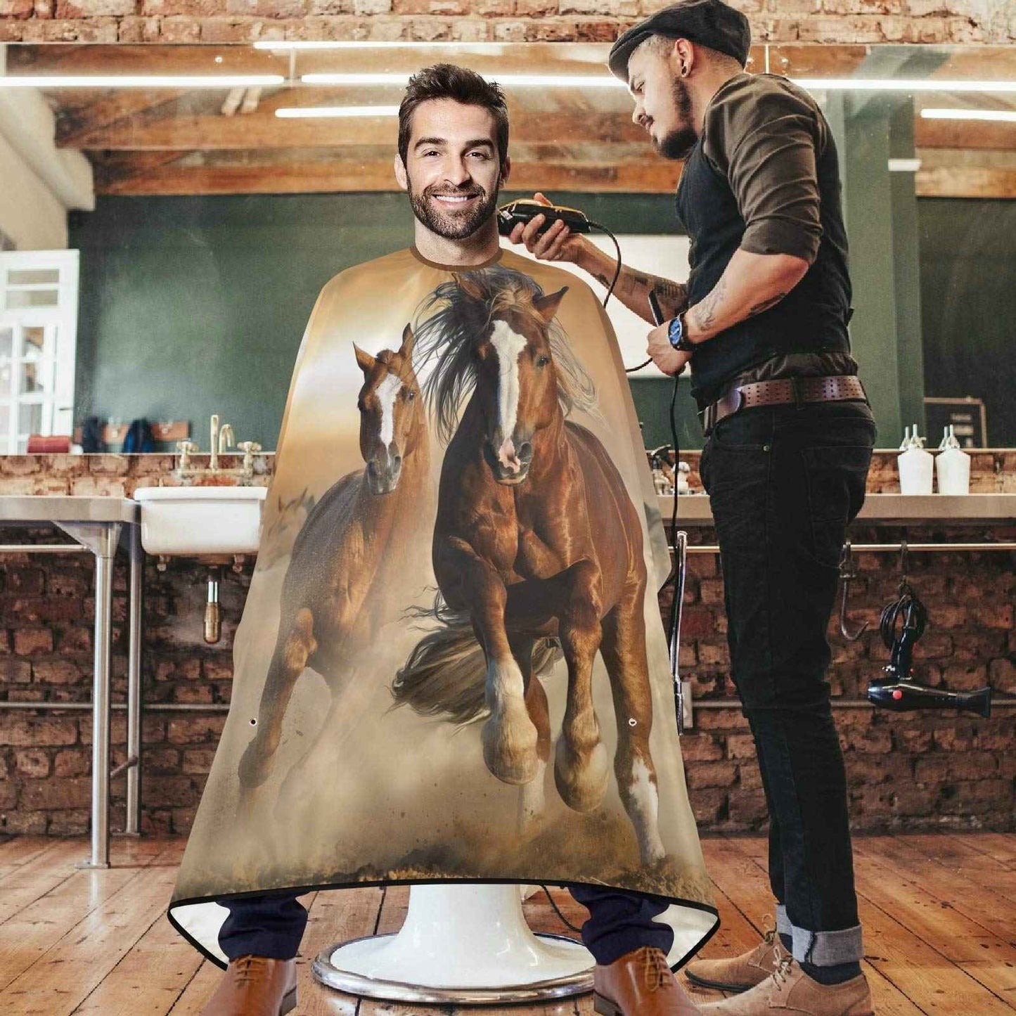 visesunny Barber Cape Retro Wild Chestnut Horse Polyester Hair Cutting Salon Cape Apron Anti-Static Haircut Water-Resistant Shaving Cloth Beard Shaving Bib Hairdressing Cape