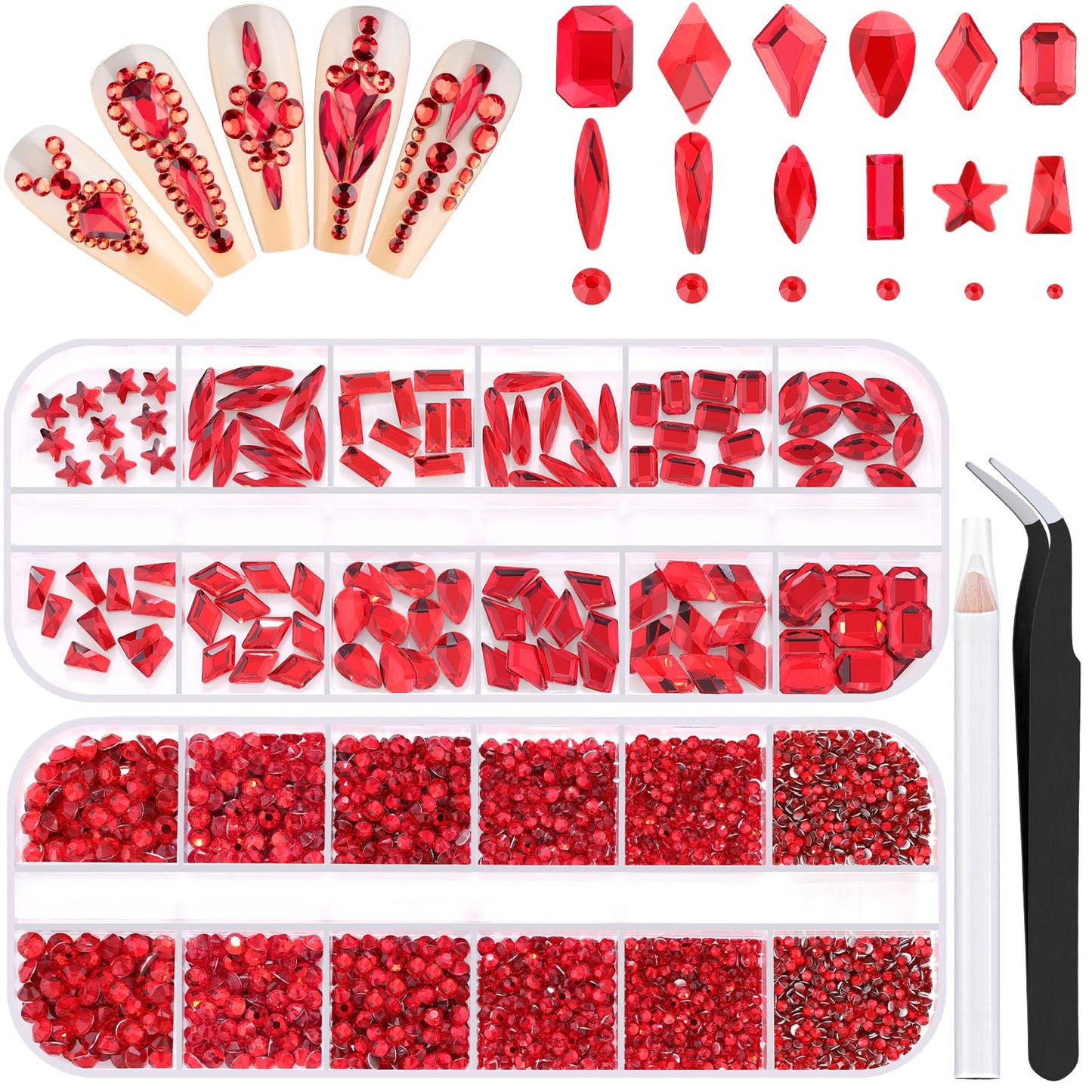 3220Pcs Champagne Gold Nail Rhinestones 120Pcs Multi Shapes Flatback Gems Charms Crystal+3100Pcs 1.5-4mm Round Beads, Glass Diamond Gemstones for Bedazzling Acrylic Nails Decoration