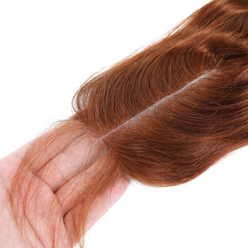 ALHER 33 Reddish Brown Body Wave Long Deep Part 2x6 Lace Closure, Copper Brown Colored 2x6 Kim K Closure Pre Plucked with Baby Hair, 12A 100% Brazilian Virgin Remy Human Hair for Black Women 14 Inch