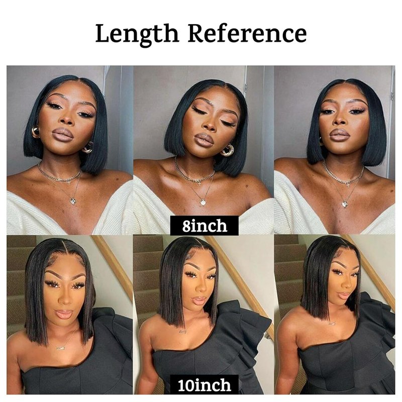 U Part Wig Human Hair - 12A Straight Bobo Wig, 180% Density | Beginner Friendly, 8-Inch, No Glue, Clip-In