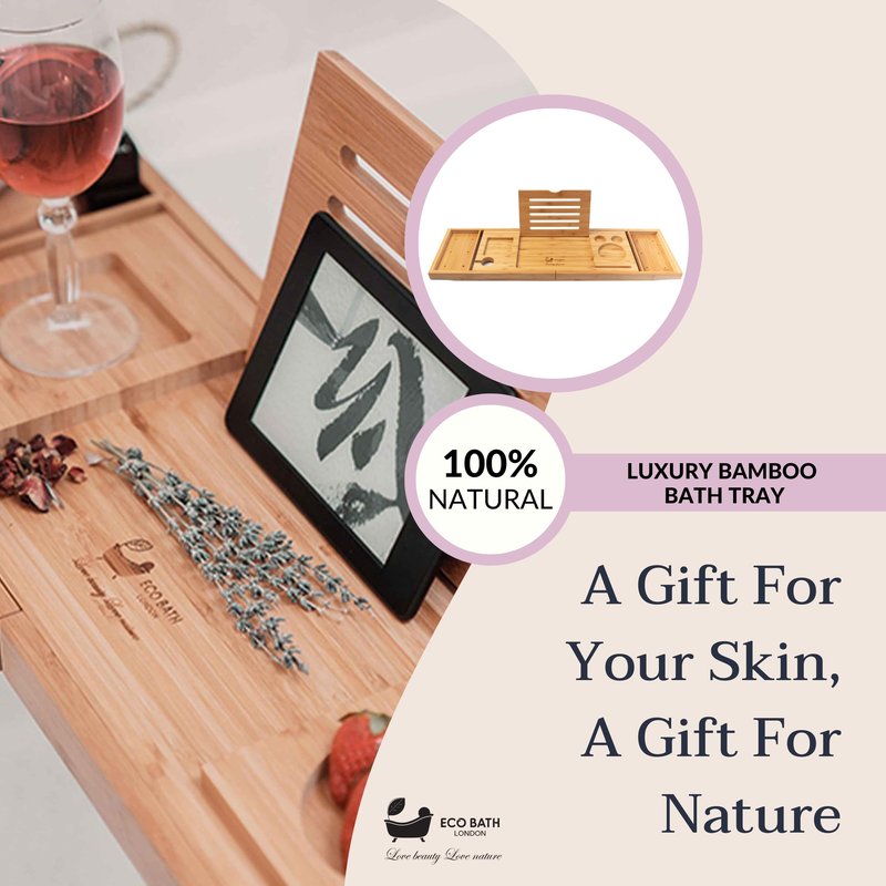 Eco Bath London Luxury Bamboo Bath Tray - Adjustable Bathtub Caddy with Book Holder Wine Glass Slot Phone Stand, Expandable Bath Shelf for Tub, Spa Bath Accessories Gift for Women and Men