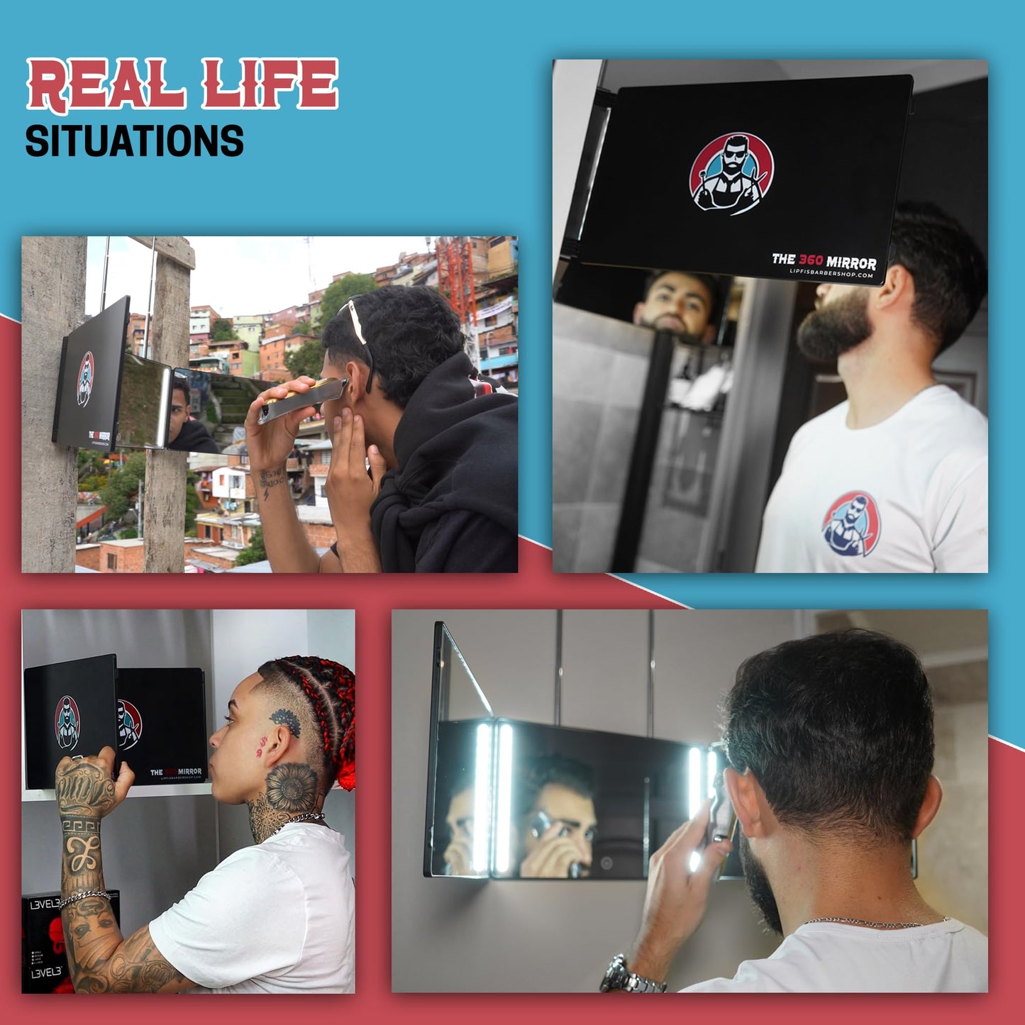 The 360 Mirror - 3 Way Mirror for Self Hair Cutting - Adjustable Trifold Barber Mirro to Cut Your Own Hair - Tri Fold Self Haircut System for Men - Three Sided Mirro for Haircuts (With LED)
