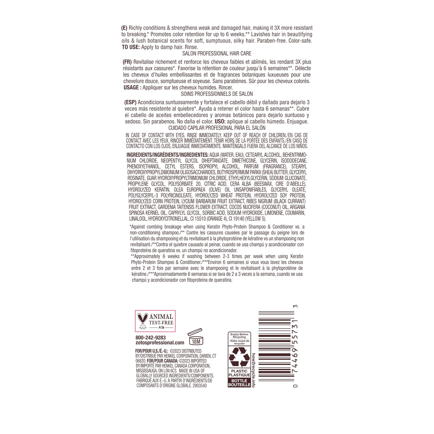 Bain de Terre Keratin Phyto-Protein Color Protect Strengthening Conditioner, Color-Safe Strengthening for Weak & Damaged Hair, Sulfate-Free, Paraben-Free 13.5 Fl Oz
