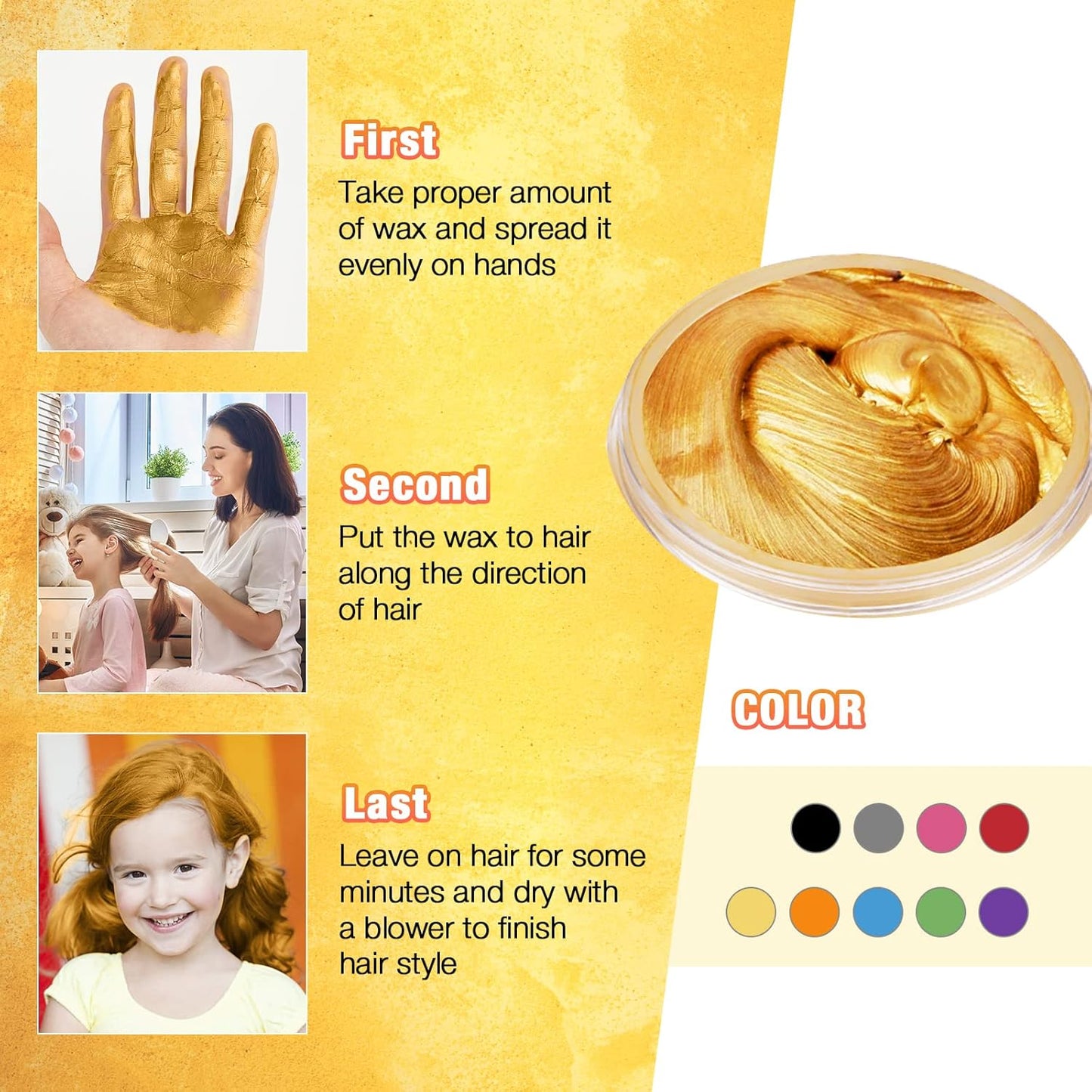 Temporary Hair Color for Kids, Ultikare Orange Hair Dye Washable Natural Hair Wax Color Chalk Mud Cream DIY Hairstyle Clay For Dark Hair Halloween, Cosplay, Party, Christmas Gift Girls 3.4 Fl Oz