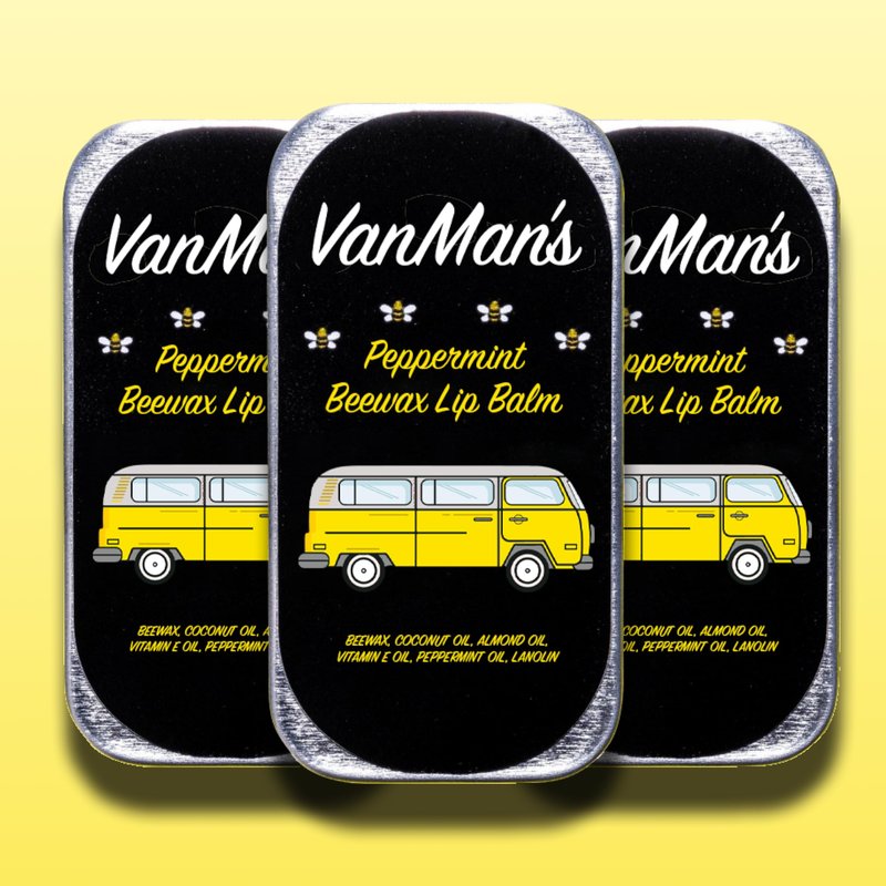 Vanman’s - Handmade Peppermint Beeswax Lip Balm (3 Pack) - Peppermint Balm with Rosemary, Almond and Coconut Oil - Bee Balm with Vitamin E - Ideal for Dry Lips