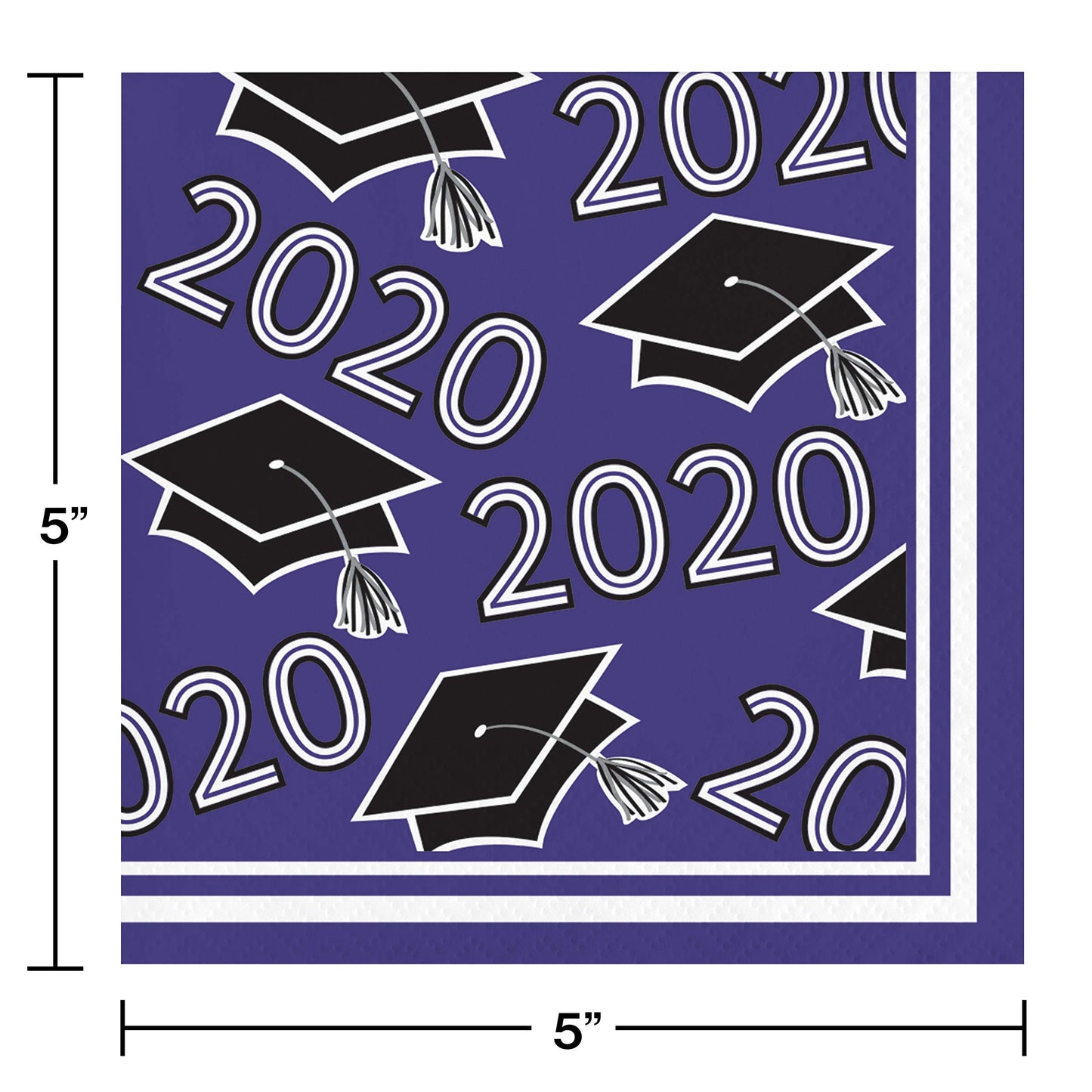 Creative Converting Class of 2020 Purple Grad Beverage Napkins, 5"