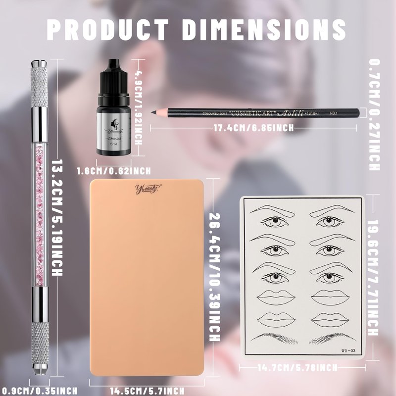 86PCS Complete Microblading Eyebrow Kit, Ybeauty Professional Eyebrow Mapping Kits, with 4PCS Makeup Ink, 8PCS Practice Skin, 30PCS Needles for Artists & Beginners Make Up Machine Supplies