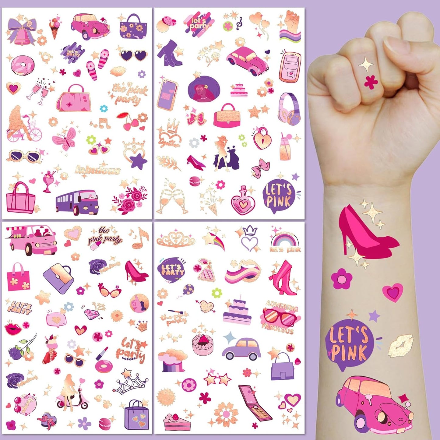 Waterproof Temporary Tattoos - 118pcs Groovy Fake Tattoo for Kids Birthday Party Supplies, Star Unicorn Smiley Rainbow Flower Candy Crown Arts and Crafts for Boys or Girls 6 7 8 9 10 11 12 years old