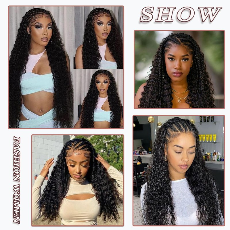 YAMI Bulk Human Hair for Braiding Deep Wave Human Braiding Hair for Boho Braids Curly Braiding Hair Natural Black No Weft Hair Extensions Human Hair 2 Braids Per Pack 100g(16inch)