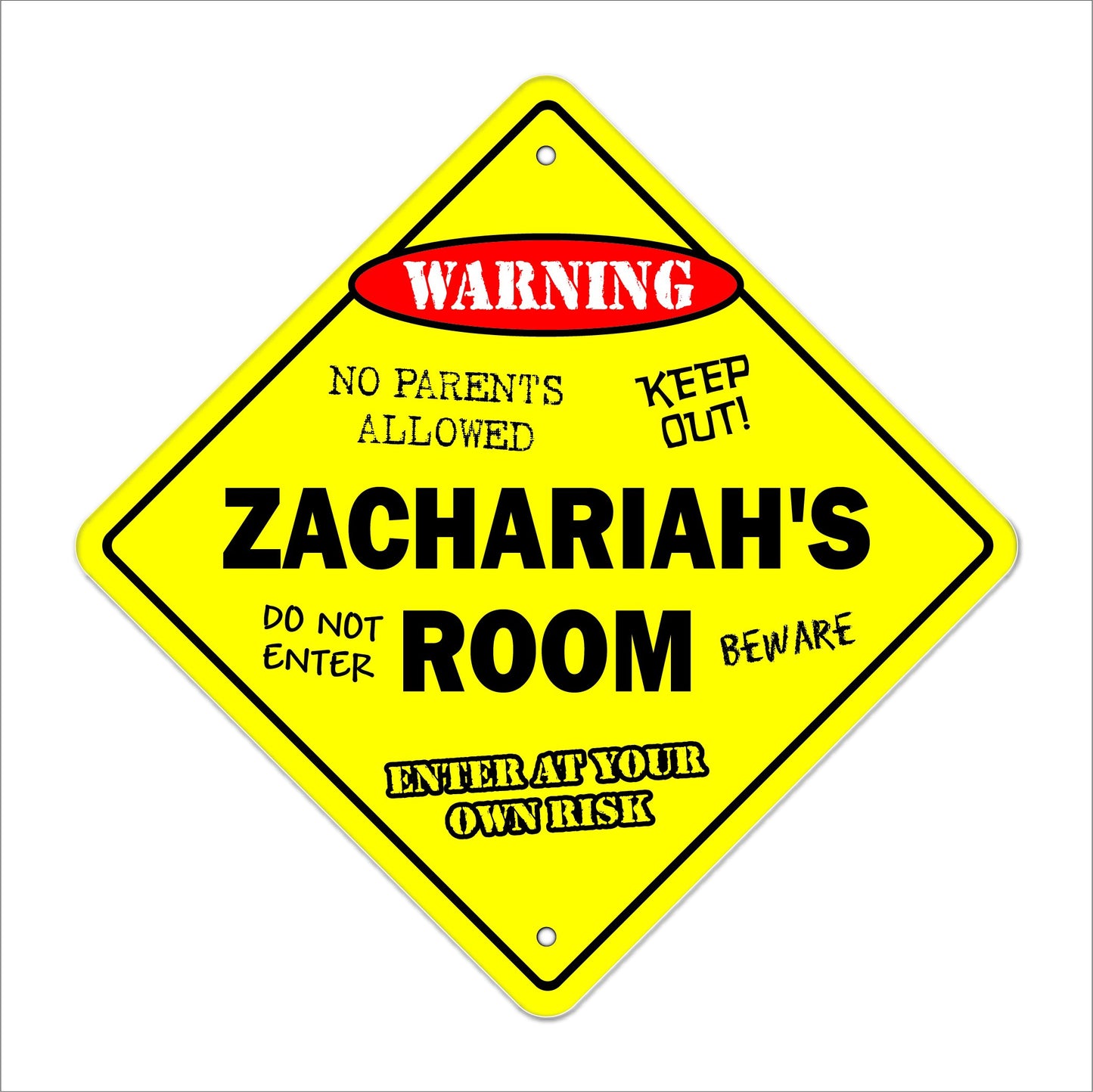 Zachariah's Room Sign Crossing Zone Xing | Indoor/Outdoor | 12" Tall Kids Bedroom Decor Door Children's Name boy Girl