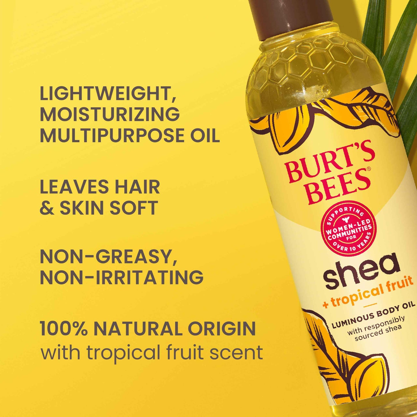 Burt's Bees Shea + Tropical Fruit Luminous Body Oil, Non-Greasy, Antioxidant Rich for Glowing Skin, Non-Irritating, Natural Origin Skin Care, 8 oz.