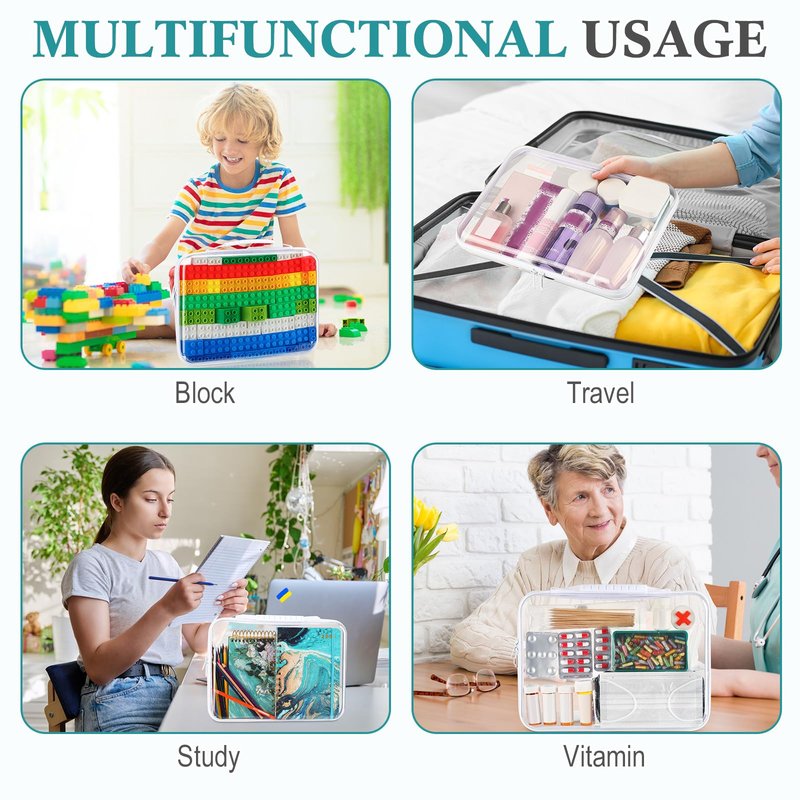 Sanwuta 4 Pcs Clear Hard Zipper Case with Handle Office Storage Cases Hard Plastic Pouches Transparent Bins for Crafts, Snacks, Cosmetics, Puzzles(12.6 x 9 x 2 Inches,White)
