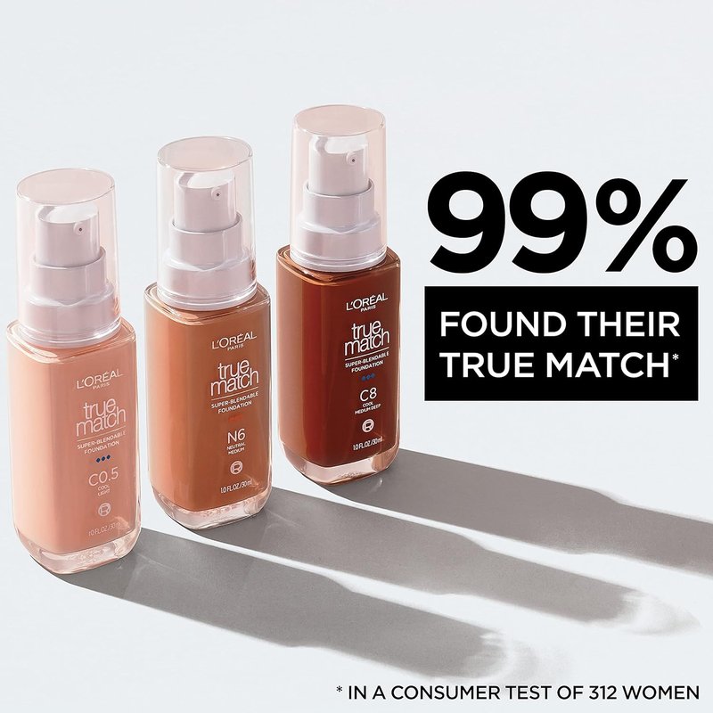 L’Oréal Paris True Match Foundation - Medium Coverage Liquid Makeup with SPF 17 | W10.5 Deep, 1 Fl Oz (Pack of 3)