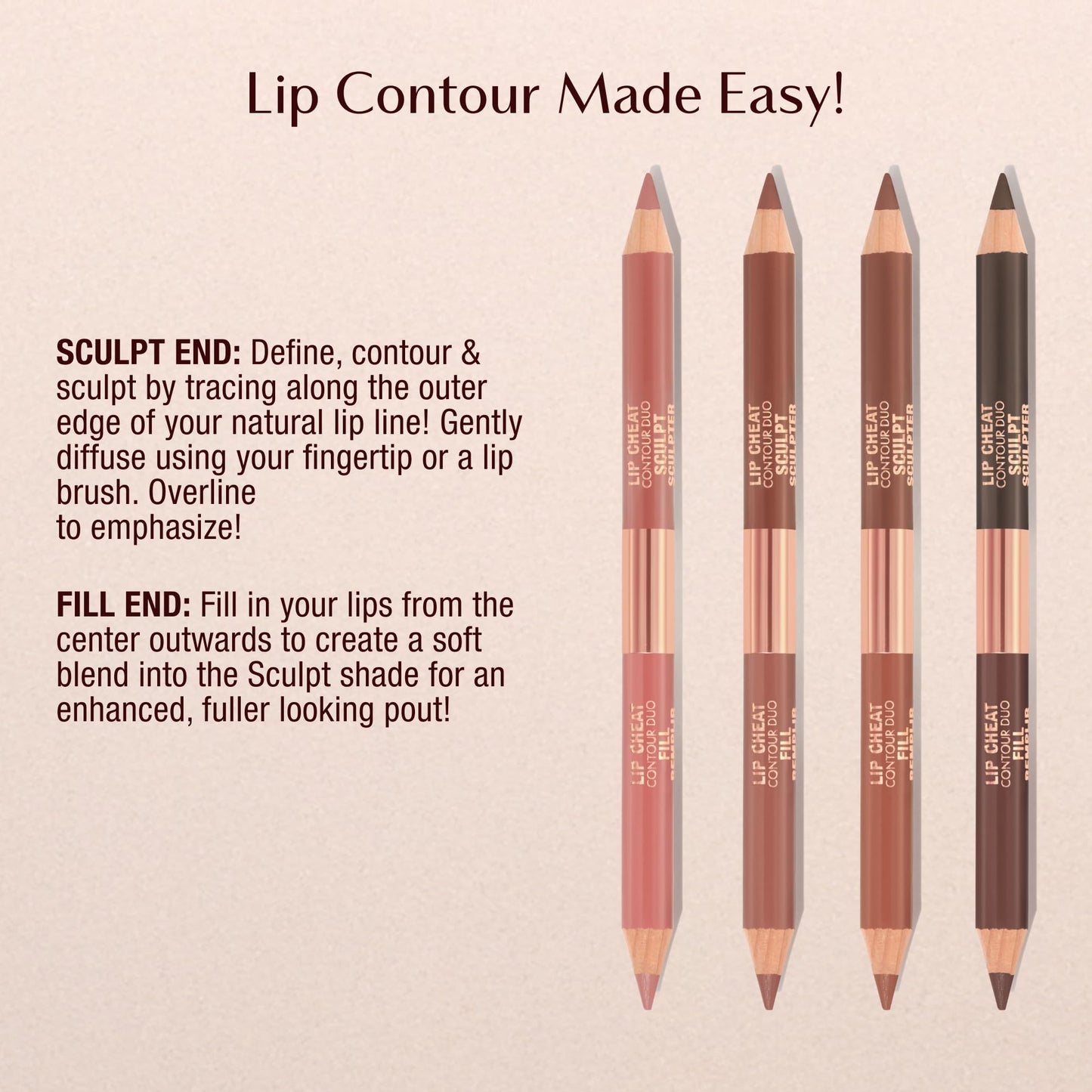 Charlotte Tilbury Lip Cheat Contour Duo - Dual-Sided Lip Liner Pencil to Sculpt & Fill for an Easy Contour Effect - Helps Prevent Lipstick Feathering - Medium