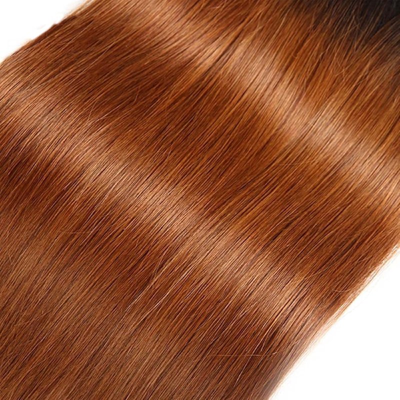 Light Brown Straight Bundles Human Hair T1B/30 Ombre Bundles Double Weft Brazilian Human Hair Sew-In Weave Extensions 10 12 14 Inch(Black Ombre Light Brown)