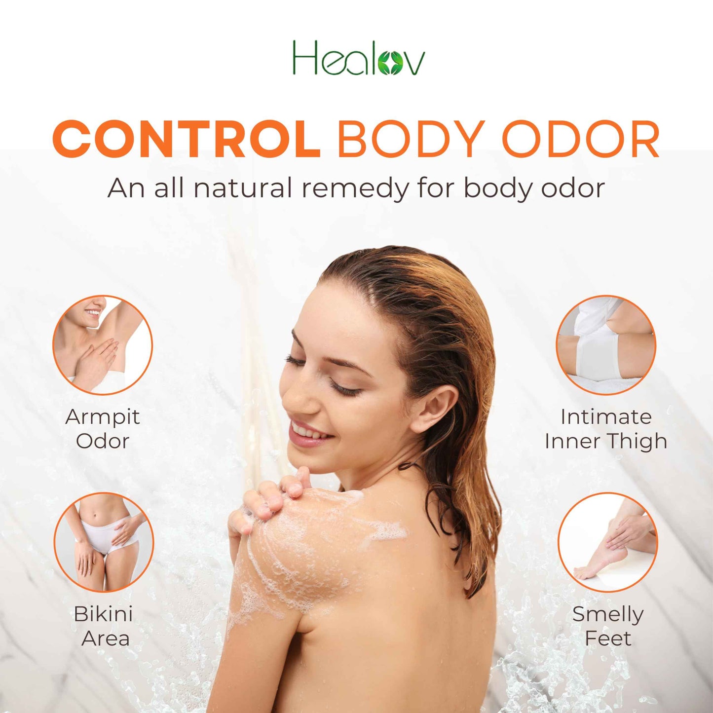 Healov Persimmon Body Wash for Body Odor Control – Purifying Deodorizing Soap for Eliminating Odor – Underarms, Intimate Inner Thigh, Bikini Area, Smelly Feet – Natural Deodorant Soap, Kids Safe