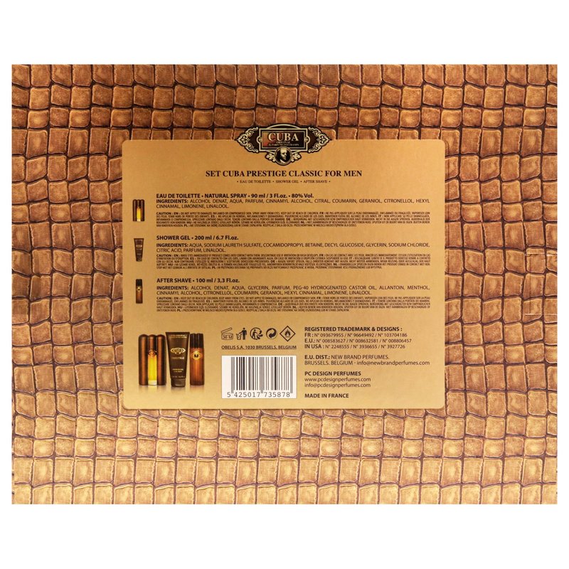 Cuba Prestige Classic for Men - 3 Pc Gift Set 3oz EDT Spray, 6.7oz Shower Gel, 3.3oz After Shave