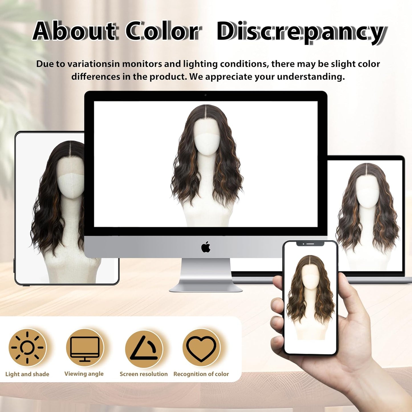18-Inch Medium Length Wavy Synthetic Wig for Women - Brown Highlight Lace Front with Upgraded Elastic Straps | Perfect for Daily Wear & Halloween