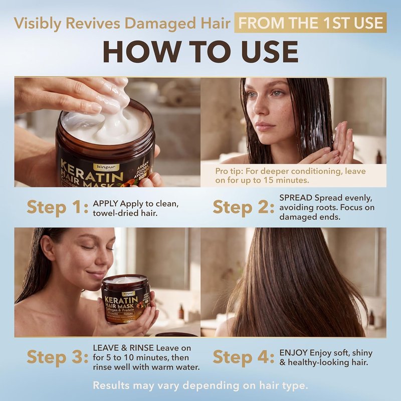 Keratin Hair Mask for Dry & Damaged Hair - Deep Conditioning Treatment with Coconut, Jojoba & Avocado Oils | Hydrating & Color-Safe