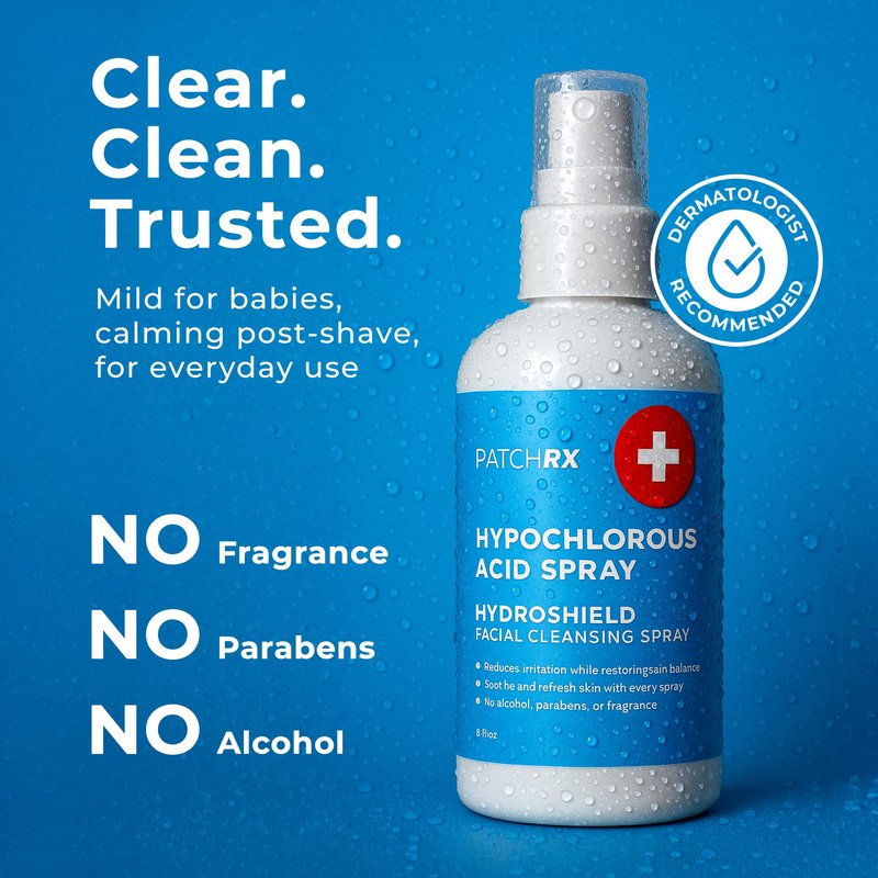 PatchRx Hypochlorous Acid Spray (8oz, 2 packs), HOCL Facial Cleanser Acne Spray for Face, Body, Eczema, Pimples, Breakouts & Overall Skin Recovery (Reduces Redness)