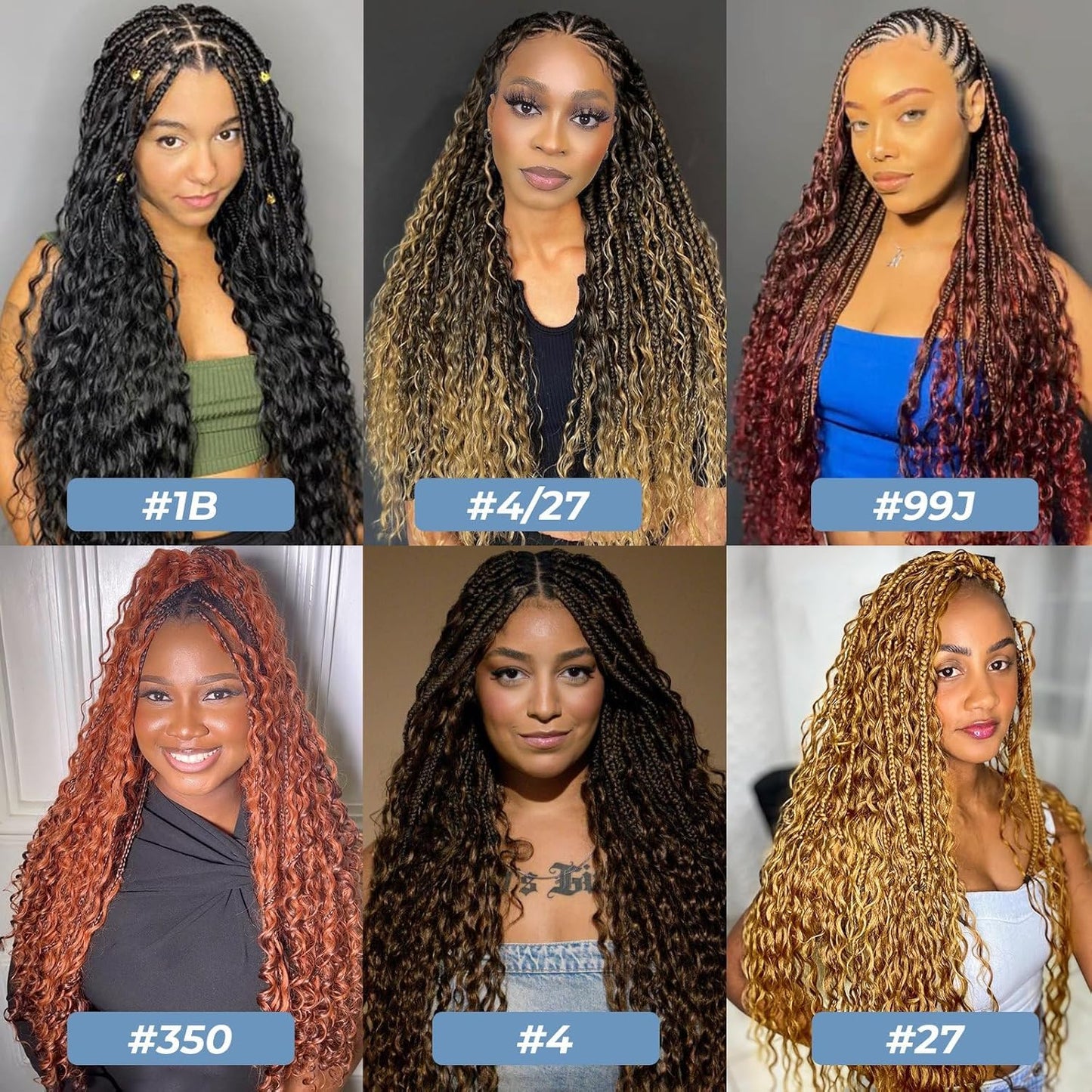 Human Boho Braiding Hair - 20 Inch, 2 Bundles, 100g, 99J Burgundy, Water Wave, Curly, Knotless Braids