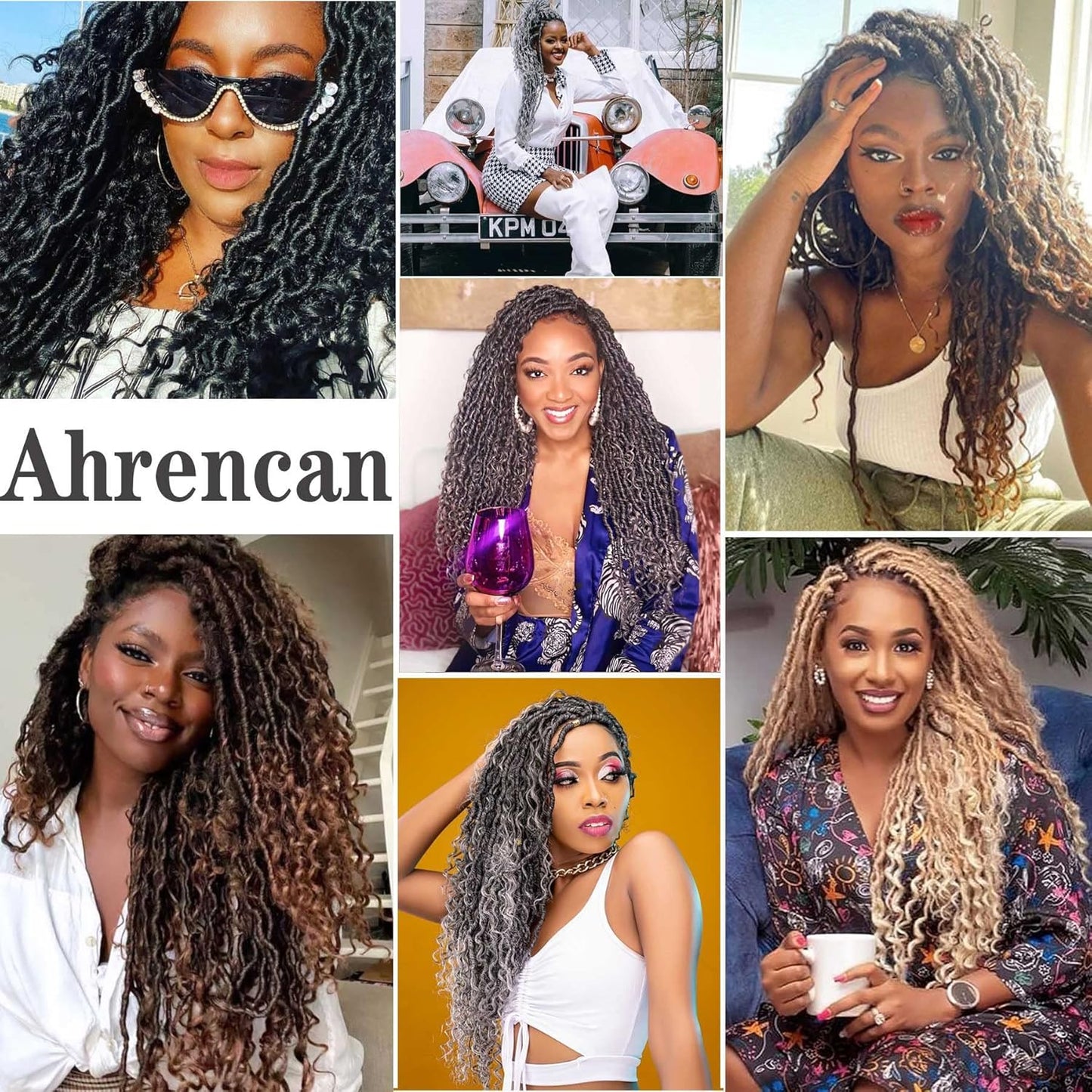 Ombre Burgundy Red Boho Goddess Locs Crochet Hair - 22 Inch, 8 Packs Synthetic Faux Locs with Curly Ends