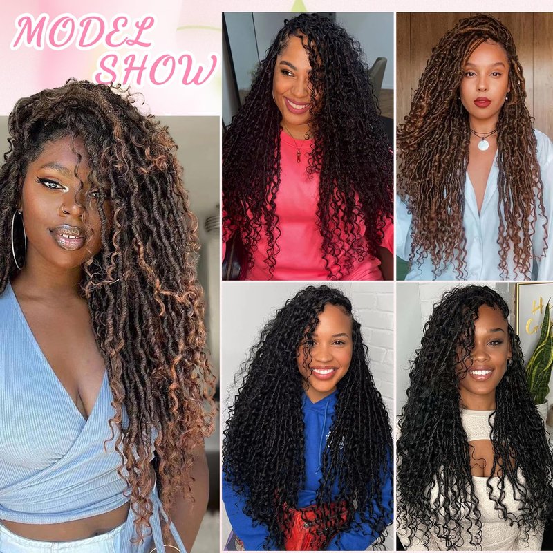 Goddess Faux Locs Crochet Hair - Soft Boho Locs for Black Women | 30 Inch, 8 Packs, Curly Ends (1B)