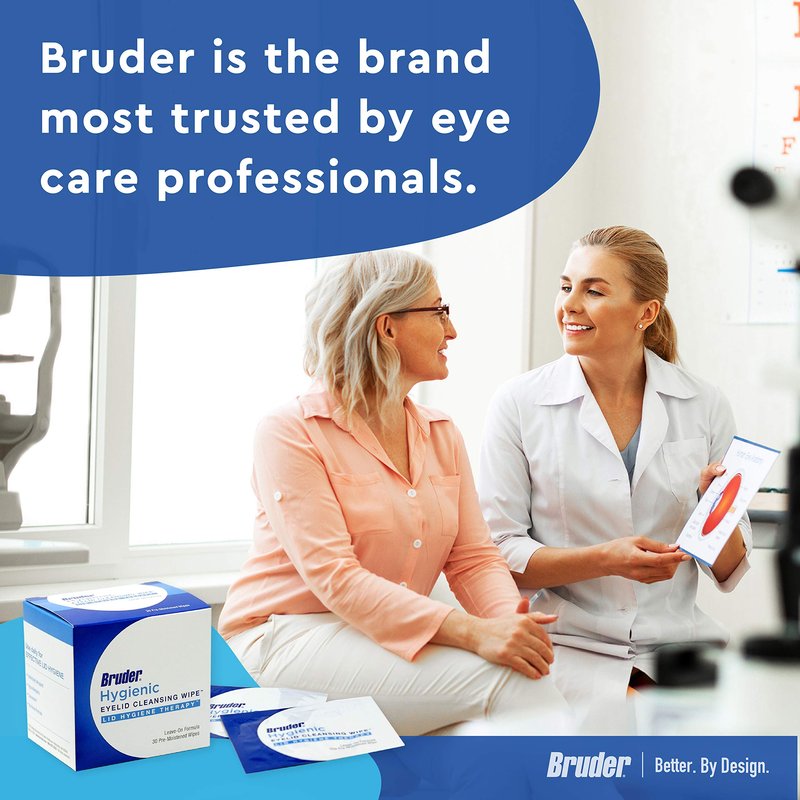 Bruder Eyelid Cleansing Wipes, 30 Count (Pack of 3), Hygienic Eye Care for Removing Excess Oil and Debris from Eyelids and Lashes, Rinse-Free, Unscented, Adults