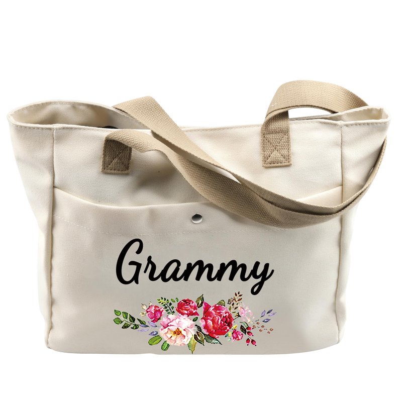JYTAPP Grammys Gifts for Grandma Cosmetic Bag for Grandmothers Women Best Grams Ever Gifts for Grammie Grandmother Travel Zipper Pouch (Beige Tote Bag)