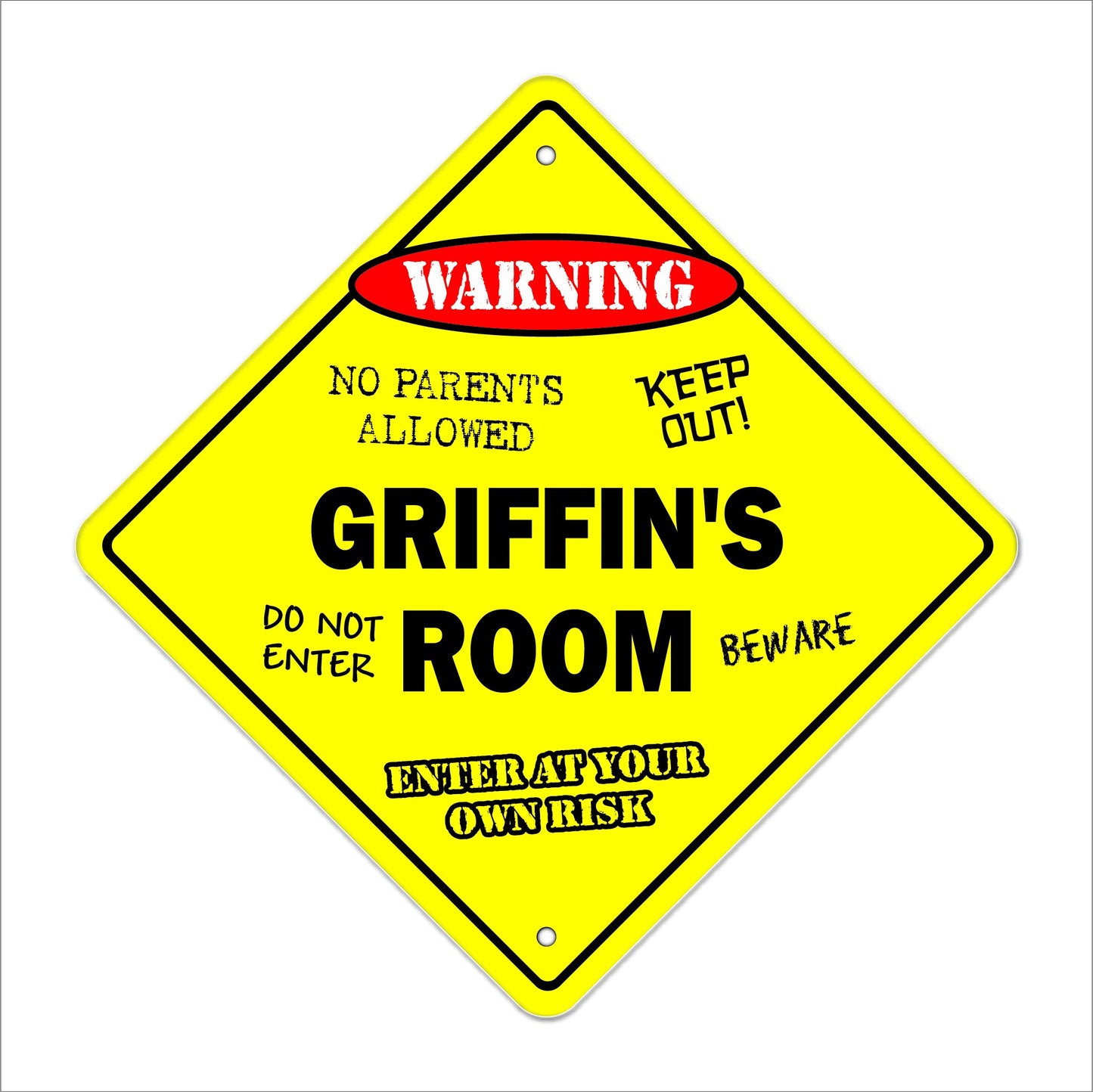 Griffin's Room Sign Crossing Zone Xing | Indoor/Outdoor | 12" Tall Kids Bedroom Decor Door Children's Name Boy Girl