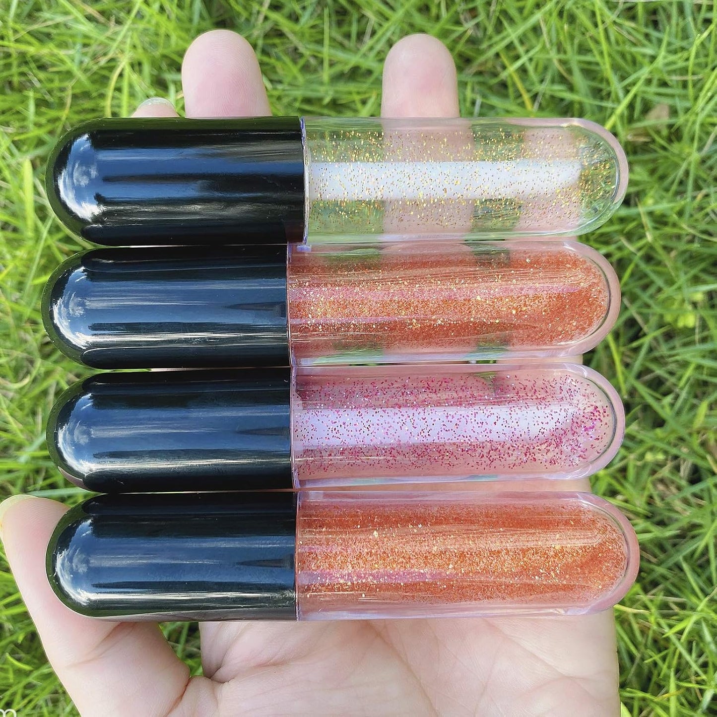 Round Lip Gloss Tubes - 10 Pack Mini 4.5ml Containers with Wand & Rubber Stoppers | Ideal for DIY Cosmetics (Black)