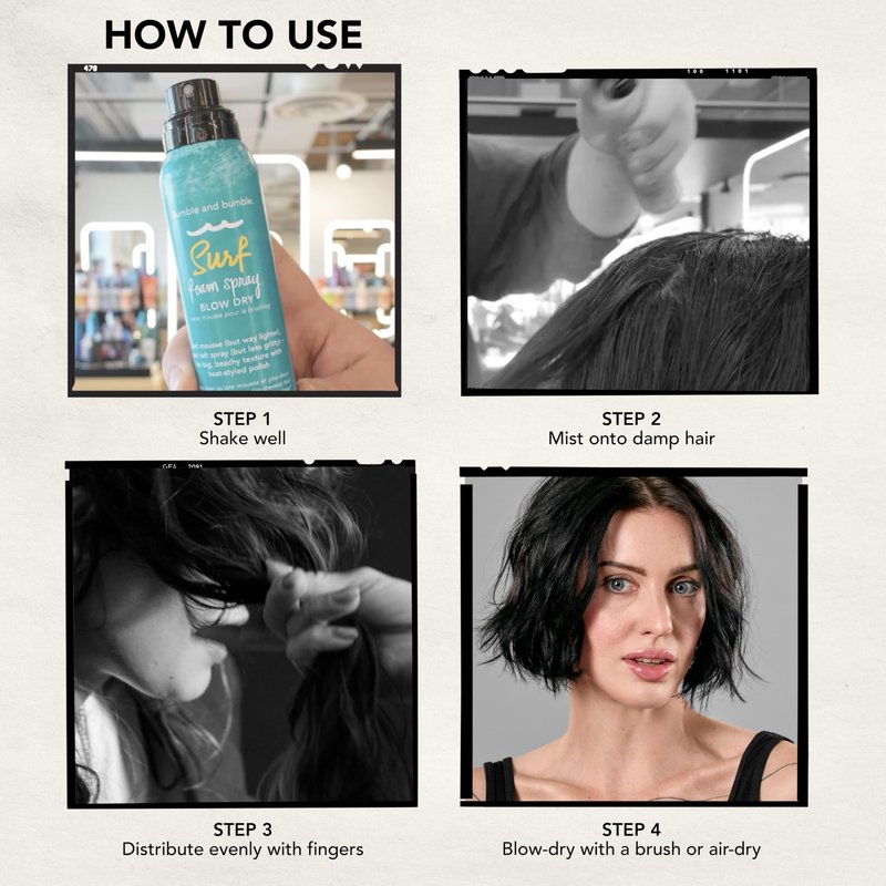Bumble and bumble. Surf Foam Spray Blow Dry Hair Lightweight Volume Mousse | Adds Beachy Texture + Hold | UV Protection| For Fine to Medium Wavy, Straight Hair Types, 4 Ounce