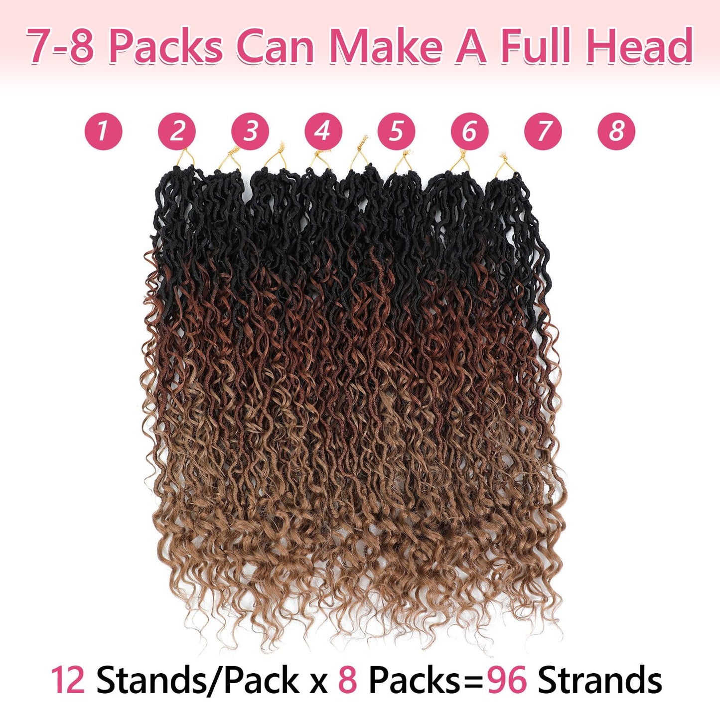 8 Packs Boho Faux Locs Crochet Hair 18 Inch Crochet Soft Locs with Curly Ends Pre-looped Goddess Locs Crochet Hair for Black Women 1B/30/27 Boho River Locs Crochet Hair