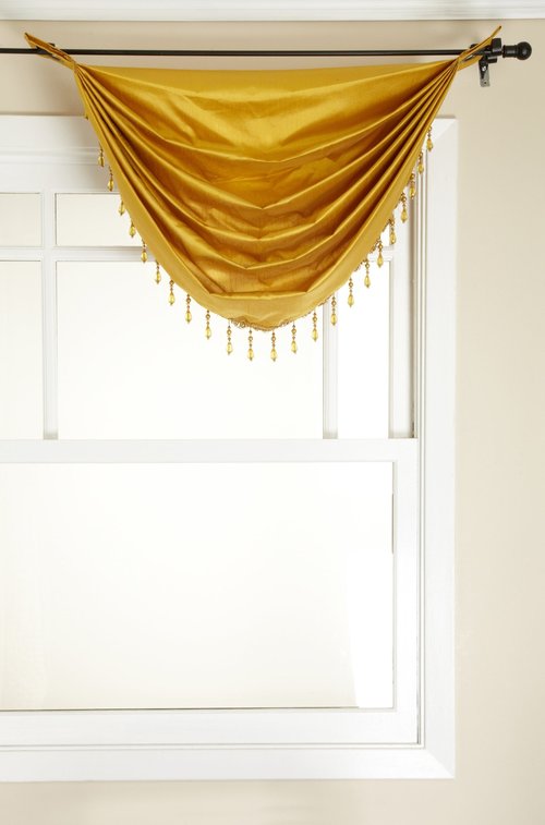 Stylemaster Tribeca Faux Silk Grommet Waterfall Valance with Beaded Trim, Saffron, 36 by 37-Inch