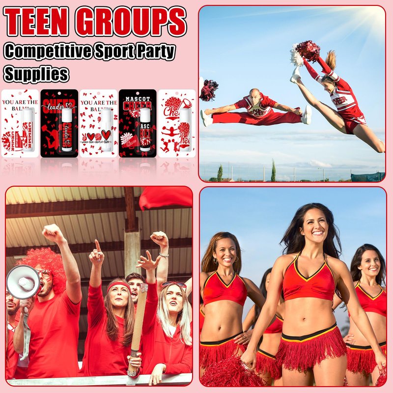 Loopeer 30 Pcs Red Cheers Lip Balm Cheer Teams Gifts Bulk Cheerleaders Party Stuff Cheerleading Camp Gifts Bulk for Cheerleaders Party Favors Stocking Stuffers
