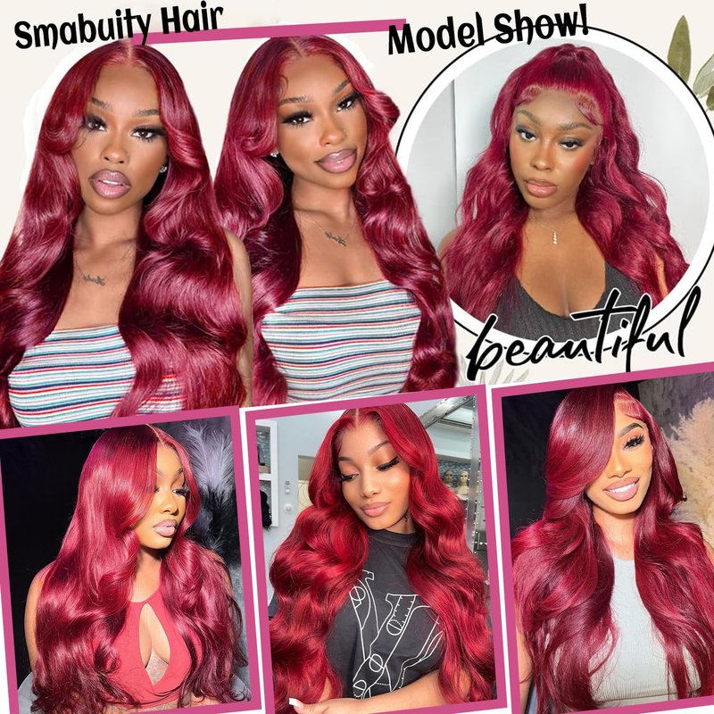 Smabuity 13x6 Body Wave Lace Front Wigs Human Hair Pre Plucked, 180% Density HD Transparent Glueless Lace Frontal Wigs with Baby Hair for Women, 12.2 Inch D