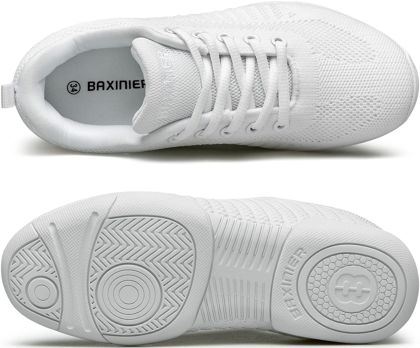 BAXINIER Girls White Cheerleading Shoes Breathable Youth Cheer Competition Sneakers Athletic Training Dance Tennis Walking Shoes - White 4 Big Kid