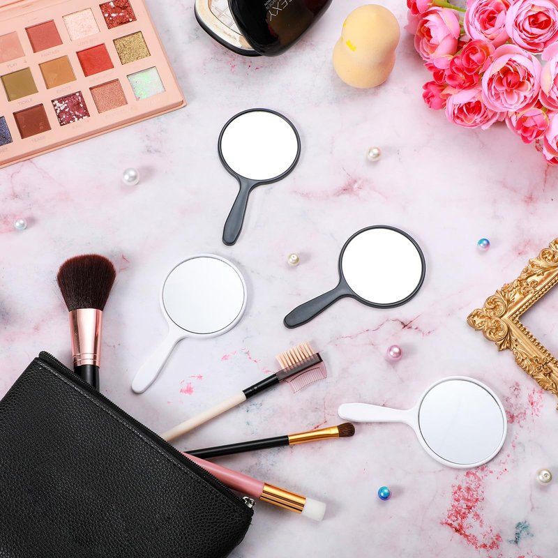Jetec 50 Pcs Handheld Mirror with Handle, 3.94" L x 2.17" W, Small Portable Round Mirror Bulk for Kids Classroom Travel Makeup Camping Daily DIY Gift Valentine's Day Easter Crafts (Black, White)