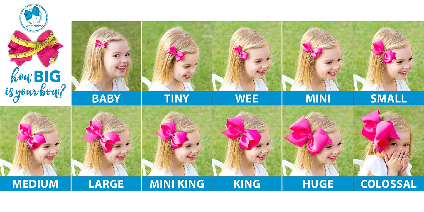 Wee Ones Girls' 3 pc Set Solid Grosgrain Variety Pack on a WeeStay No-Slip Hair Clip, King, White, Black, and Shocking Pink