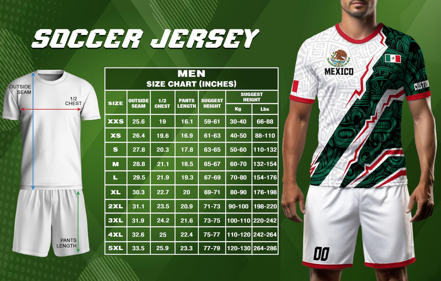 Yupify Mexican Soccer Jersey, Mexico Soccer Jersey, Mexico Jersey Men, Mexican Jersey Soccer 7 (L)