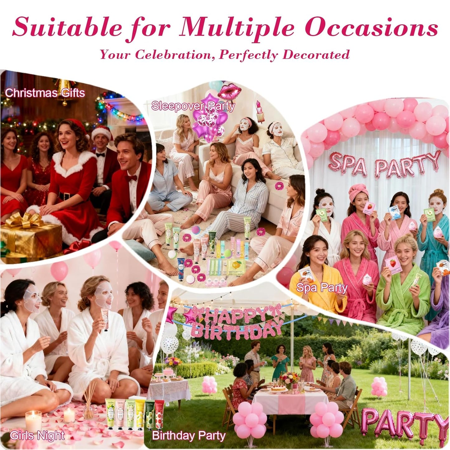 Spa Party Supplies Kit - 100PCS Balloons, Face Masks, Lip Balm & Foot Bath Bombs | Perfect Birthday Gift for Girls & Women
