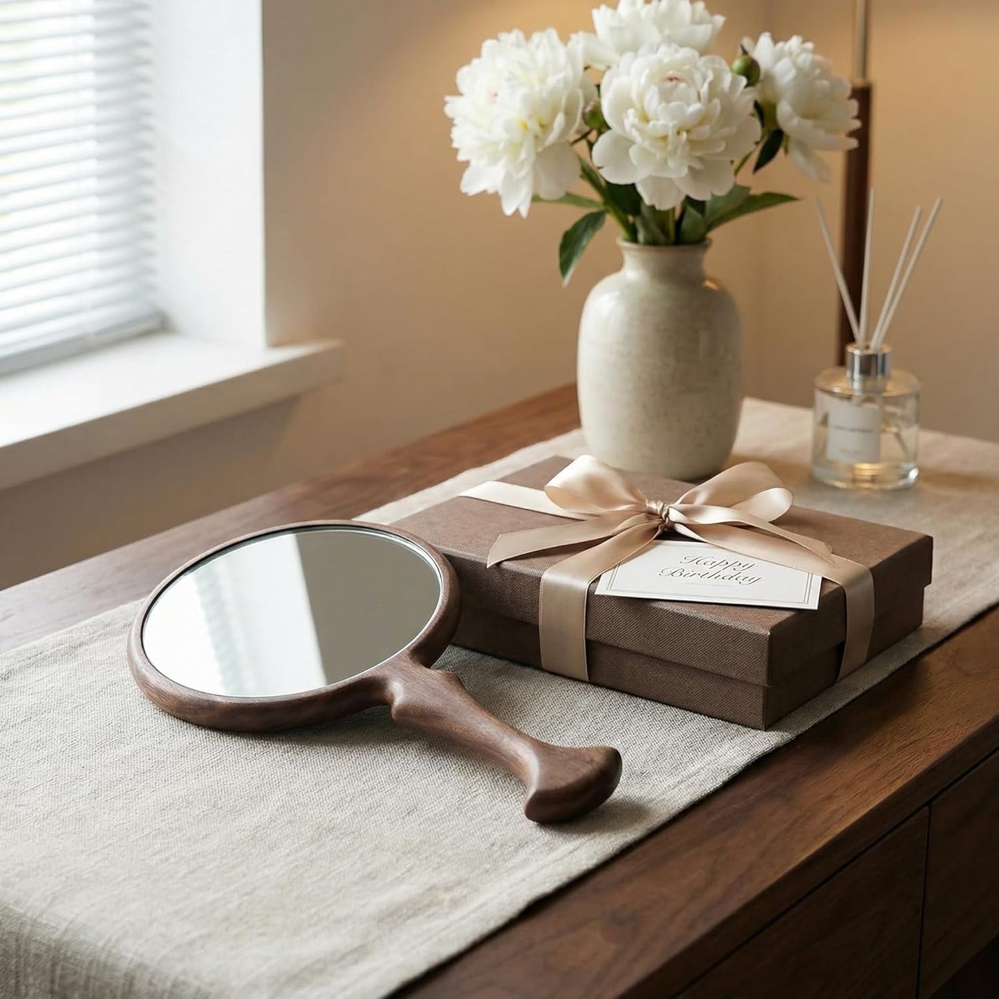 Vintage Hand Mirror - 11” L x 5.5” W | Walnut Wood, Multi-Purpose Design for Home & Travel