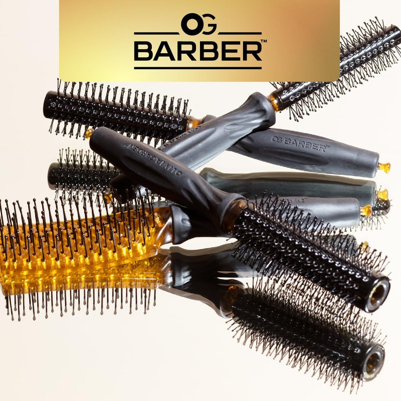 Olivia Garden OG Barber round brush with Ceramic Coated Barrel, quick drying and v-shaped bristles for easy styling on men hair, 3/4 inch