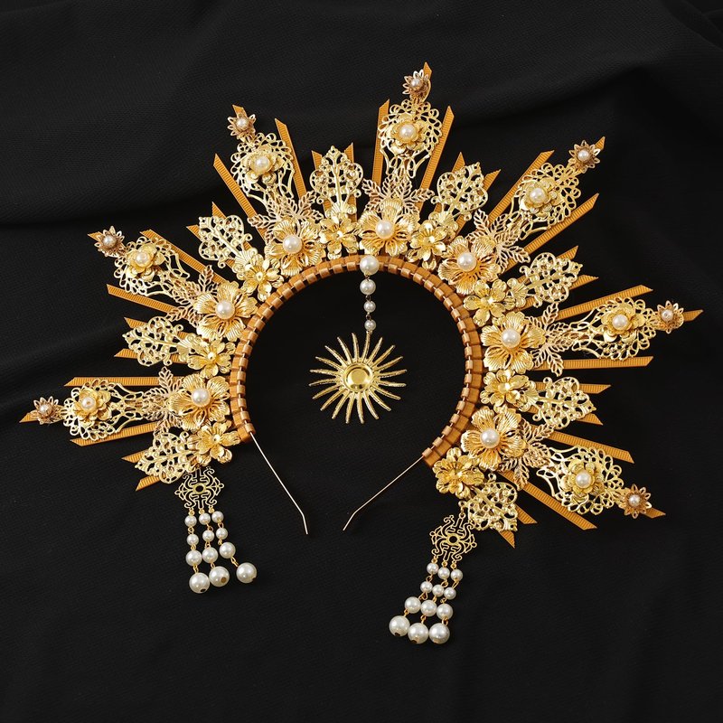 BLESSUME Goddess Gold Spike Halo Crown Headpiece NYLON ZIP TIE Wedding Bride Hair Band Tiara…