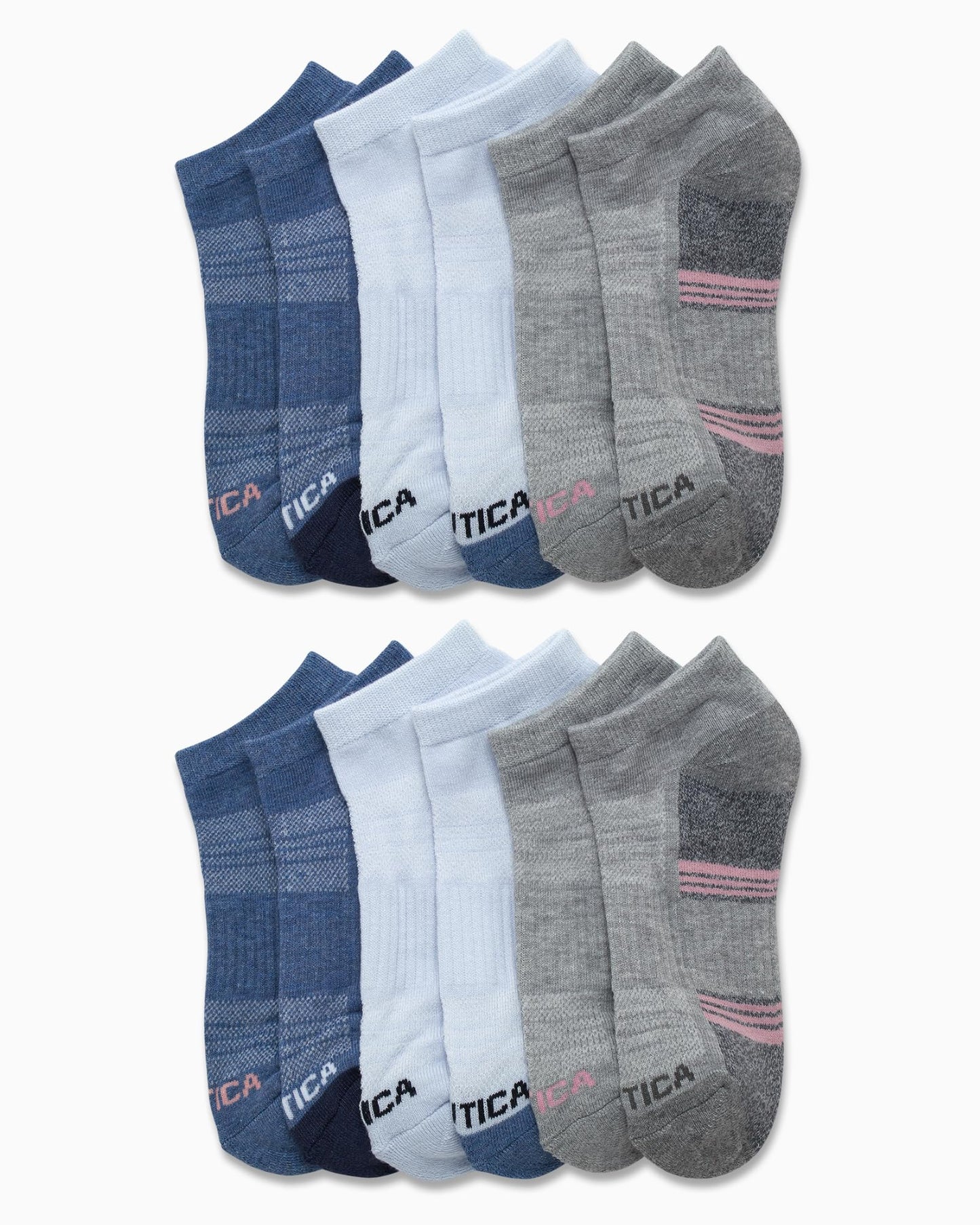 Nautica Women's Socks - Athletic Cushion Low Cut Socks (12 Pack), Size 4-10, Grey/Blue