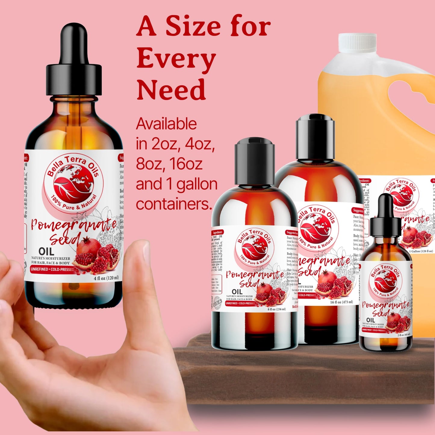 Bella Terra Oils - Natural Pomegranate Seed Oil 16oz - Steeped in Essential Minerals & Vitamins, A Symphony for Soft, Smooth, and Lustrous Skin